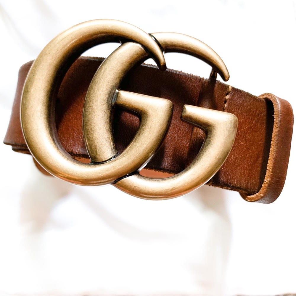 Authentic Gucci Leather Belt w/ Double G Buckle